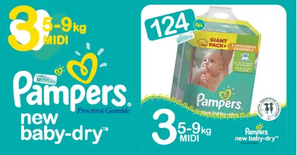 Pampers 3 Midi 5-9 kg New baby dry Пелени Box 104 бр