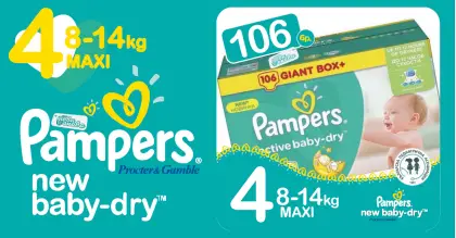 Pampers 4 Maxi 8-14 kg New baby dry Пелени Box 90 бр