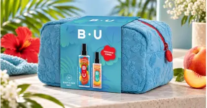 B.U Brazilian Soul + Peach Mimosa подаръчен комплект: боди мист 200 ml + боди мист 100 ml + несесер B.U Brazilian Soul + Peach Mimosa подаръчен комплект: боди мист 200 ml + боди мист 100 ml + несесер