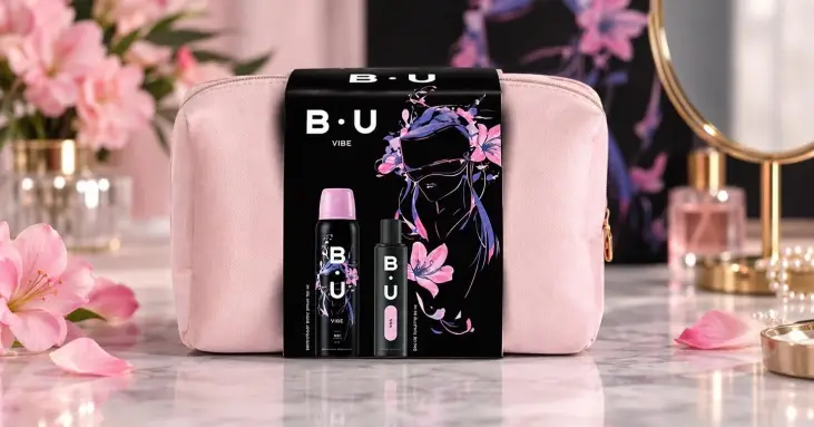 B.U VIBE подаръчен комплект тоалетна вода 50 ml + део спрей 150 ml + несесер