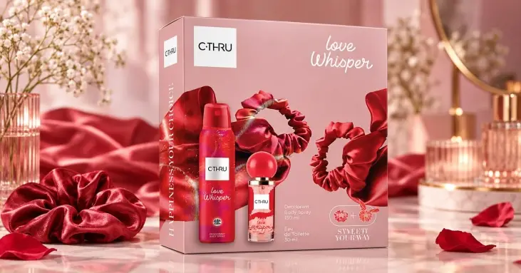 C-THRU LOVE WHISPER подаръчен комплект тоалетна вода 30 ml + део спрей 150 ml + скрънчи