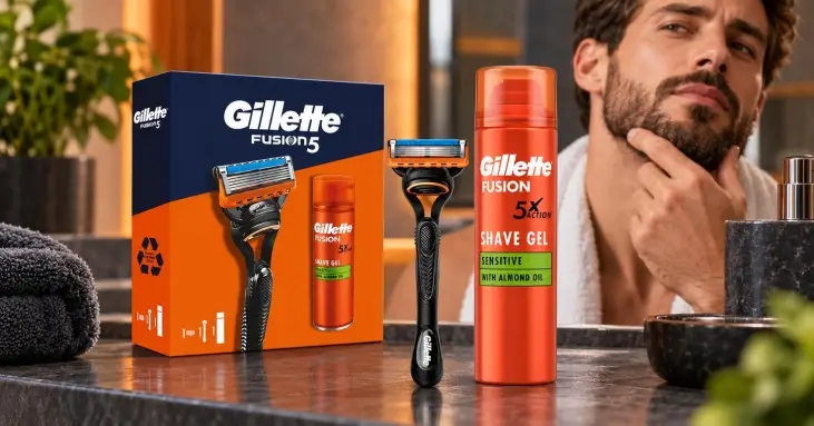 Gillette Fusion5 Sensitive комплект за бръснене със самобръсначка и гел 200 ml