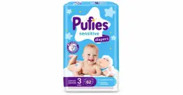Pufies 3 пелени за бебе 6–10 kg 62 бр. Pufies 3 пелени за бебе 6–10 kg 62 бр.