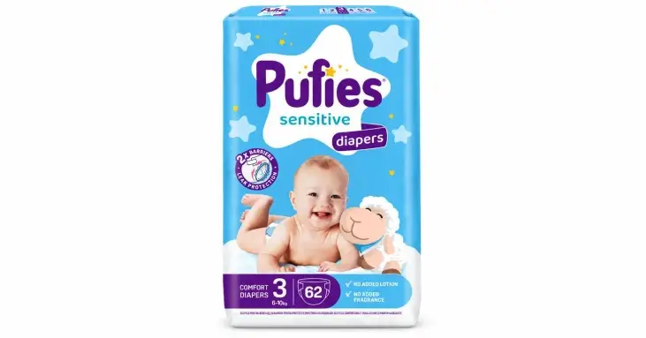 Pufies 3 пелени за бебе 6–10 kg 62 бр.