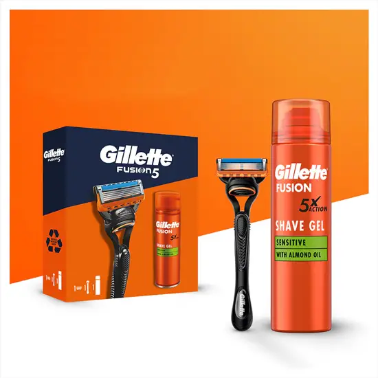 Gillette Fusion5 Sensitive комплект за бръснене със самобръсначка и гел 200 ml