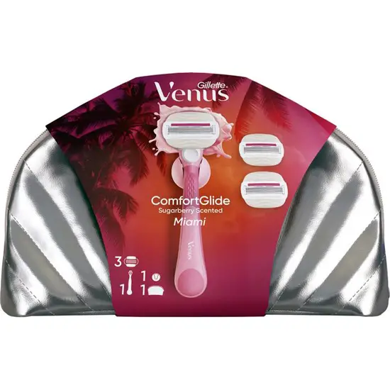 Gillette Venus ComfortGlide Miami Sugaberry подаръчен комплект за бръснене със самобръсначка, резервни глави и несесер