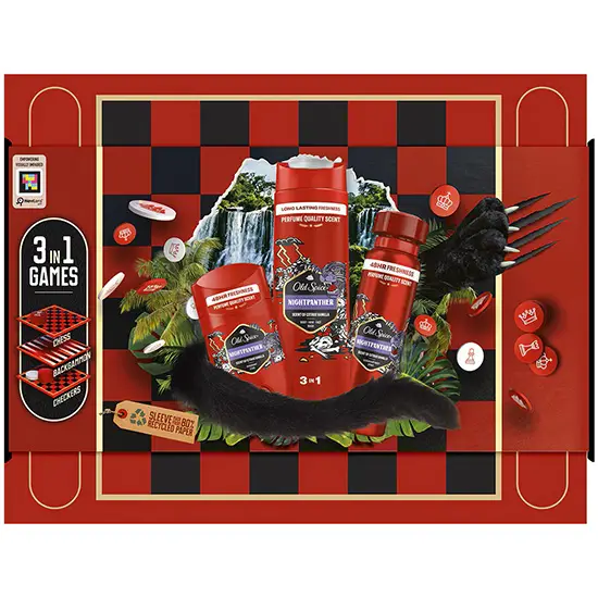 Old Spice Nightpanther Gamebox подаръчен комплект с душ гел, дезодорант спрей, стик и настолни игри